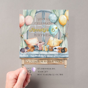 Cute Guinea Pig Acrylic Birthday Party Invitation