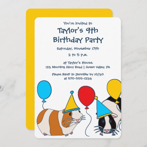 Cute Guinea Pig and Balloons Birthday Party Invitation
