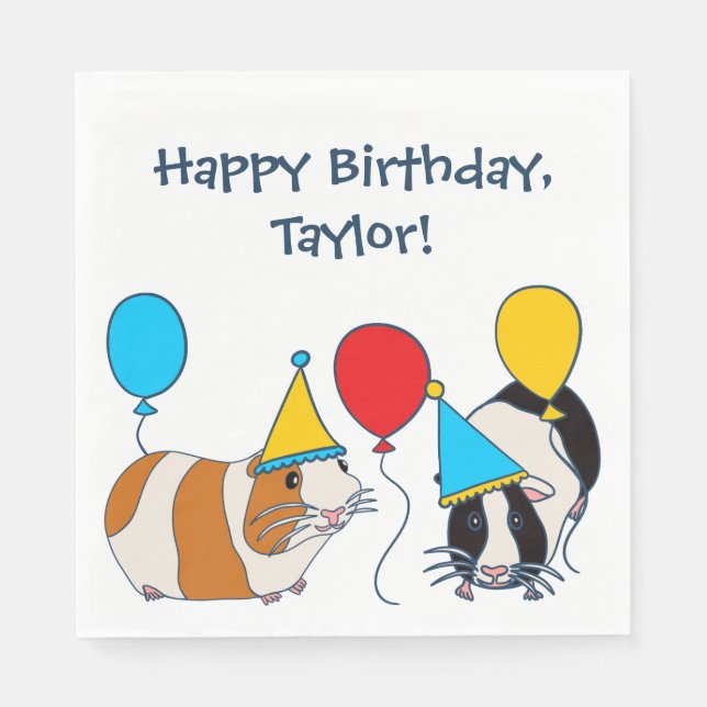 Cute Guinea Pig and Balloons Birthday Party Napkins (Front)