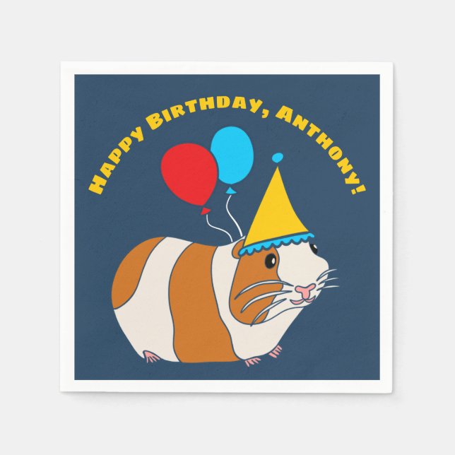 Cute Guinea Pig and Balloons Birthday Party Napkins (Front)