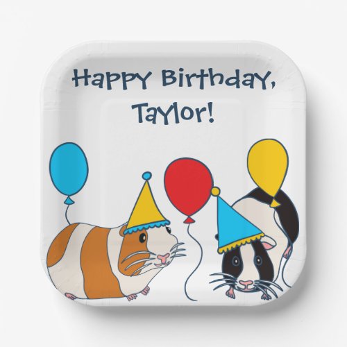 Cute Guinea Pig and Balloons Birthday Party Paper Plates
