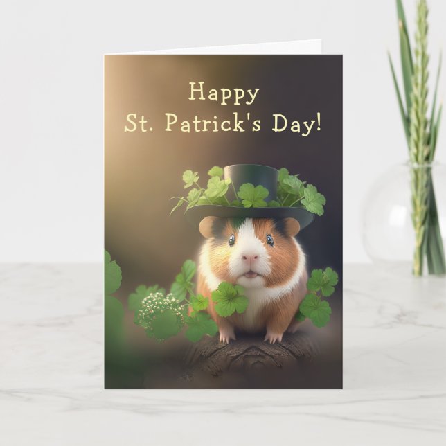 Cute Guinea Pig and Leafy Greens St. Patrick's Day Holiday Card (Front)