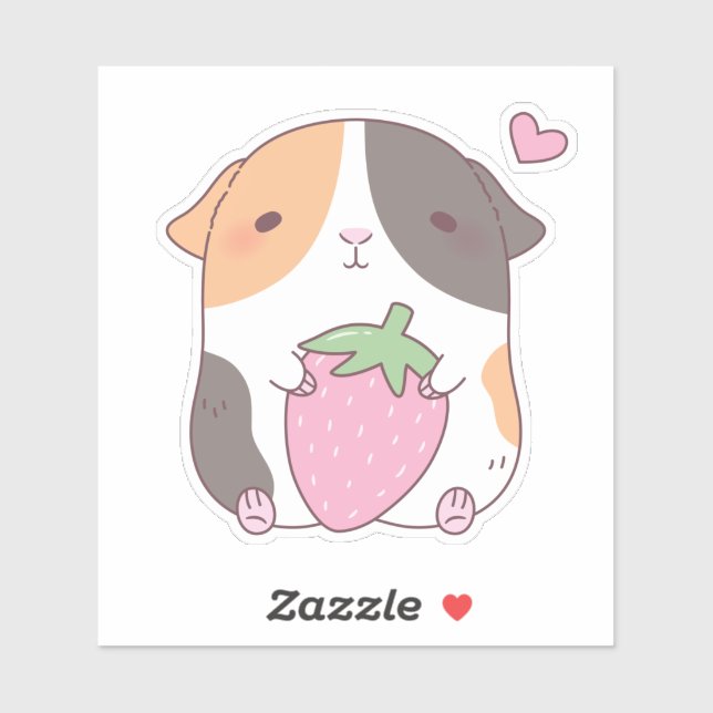 Cute Guinea Pig And Strawberry Doodle Sticker (Sheet)