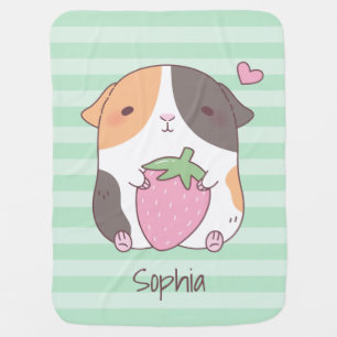 Cute Guinea Pig And Strawberry Personalized Baby Blanket