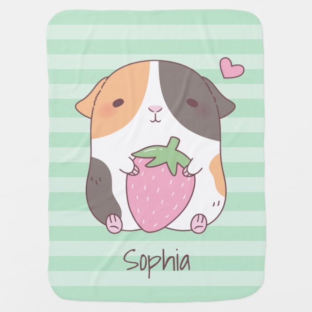 Cute Guinea Pig And Strawberry Personalized Baby Blanket (Front)
