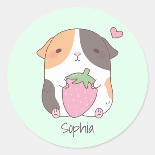 Cute Guinea Pig And Strawberry Personalized Classic Round Sticker