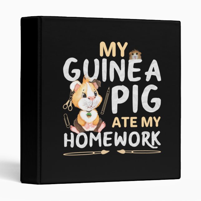 Cute Guinea Pig Ate My Homework 3 Ring Binder (Front/Spine)