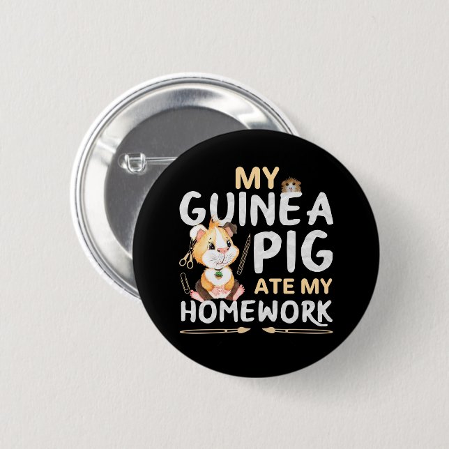 Cute Guinea Pig Ate My Homework Button (Front & Back)
