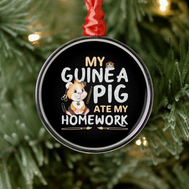 Cute Guinea Pig Ate My Homework Metal Ornament (Tree)