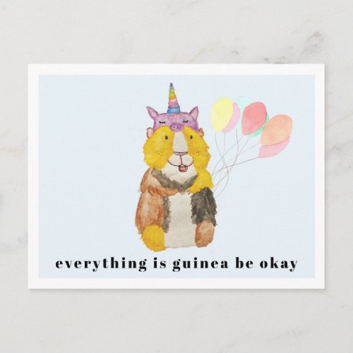 Cute Guinea Pig  Balloons  Be Okay Postcard