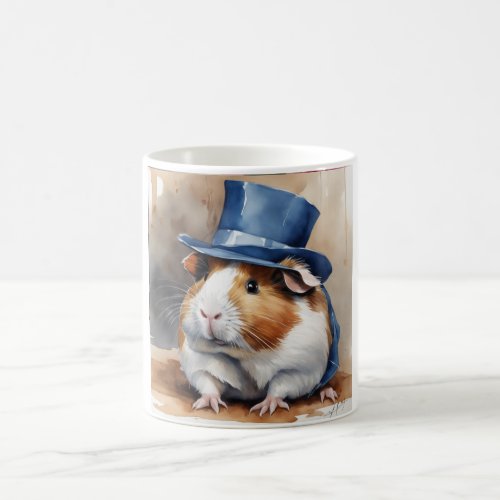 cute guinea pig blue top hat coffee mug