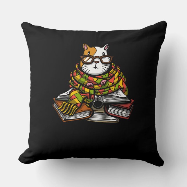 Cute Guinea Pig Book Reading Pet Throw Pillow (Front)