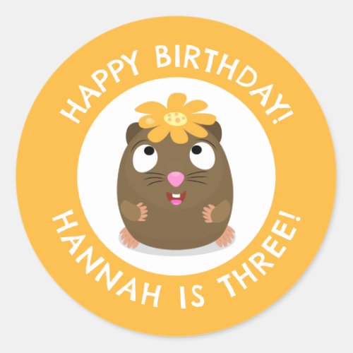 Cute guinea pig cartoon personalized birthday classic round sticker