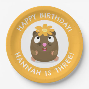 Cute guinea pig cartoon personalized birthday paper plates