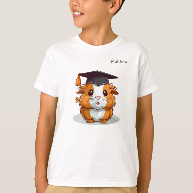 Cute Guinea Pig Cartoon Personalized Graduation T-Shirt (Front)