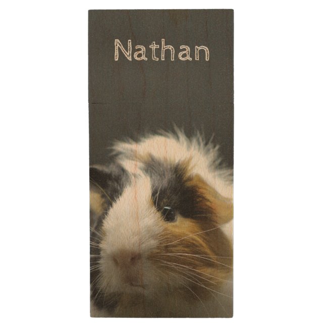 Cute Guinea Pig Chalkboard Personalised Wood Flash Drive (Front Vertical)