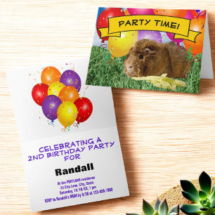 Cute Guinea Pig Children's Birthday Party Balloons Invitation