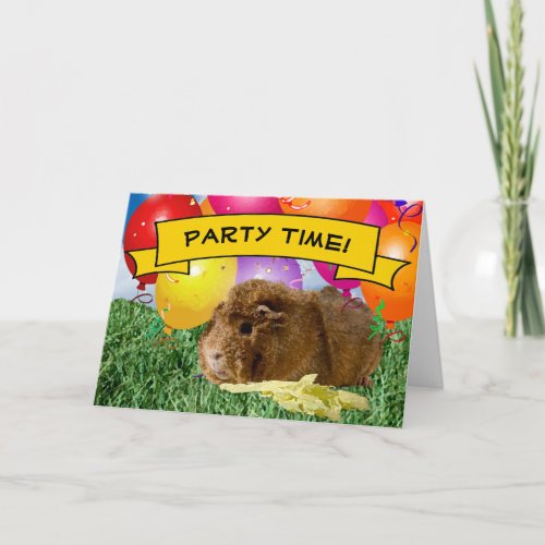 Cute Guinea Pig Childrens Birthday Party Balloons Invitation