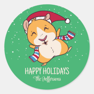 Cute Guinea Pig Christmas Snowy Winter Holiday Classic Round Sticker