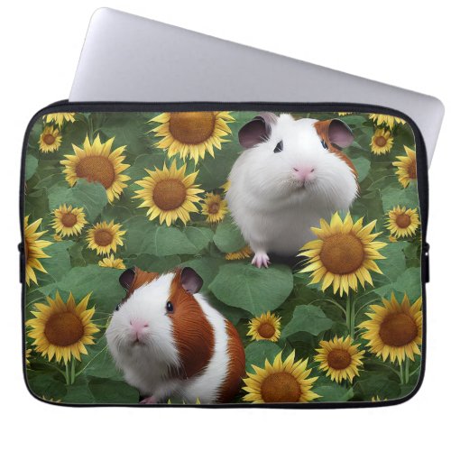 Cute Guinea Pig Enchanted Sunflower Garden Drawing Laptop Sleeve