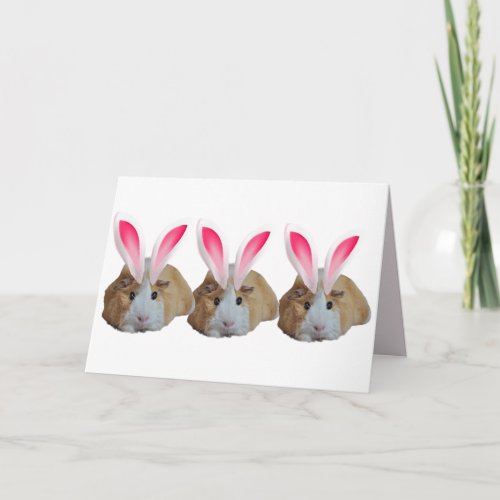 Cute Guinea Pig family Pink Bunny Ears Easter   Card