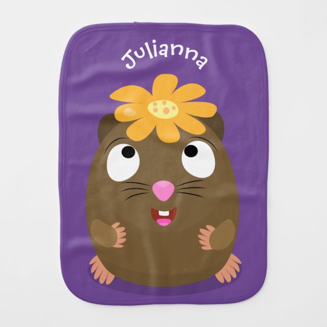 Cute guinea pig happy cartoon illustration baby burp cloth (Front)