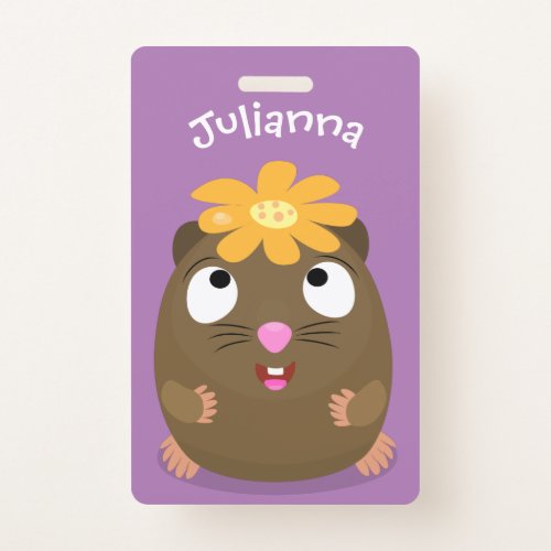 Cute guinea pig happy cartoon illustration badge