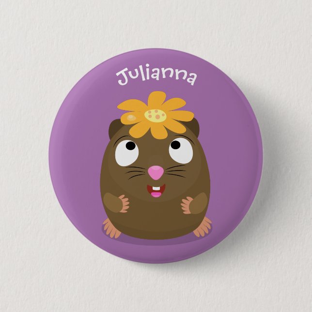 Cute guinea pig happy cartoon illustration button (Front)