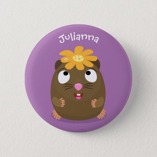 Cute guinea pig happy cartoon illustration button