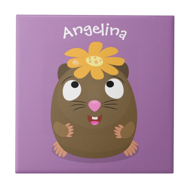 Cute guinea pig happy cartoon illustration ceramic tile (Front)