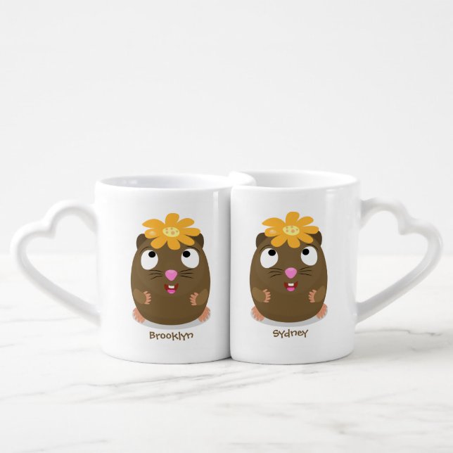 Cute guinea pig happy cartoon illustration coffee mug set (Front Nesting)