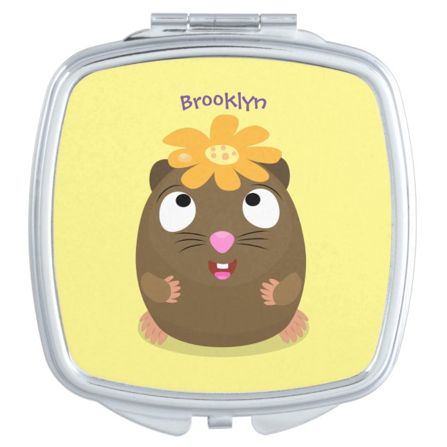 Cute guinea pig happy cartoon illustration compact mirror (Front)