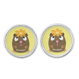 Cute guinea pig happy cartoon illustration cufflinks