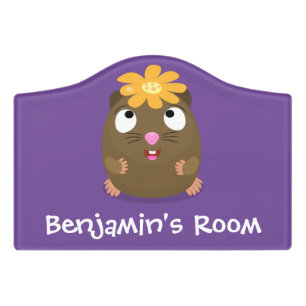 Cute guinea pig happy cartoon illustration door sign