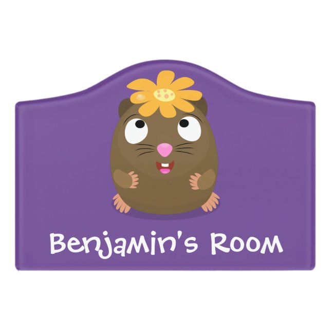 Cute guinea pig happy cartoon illustration door sign (Small Crest Front)
