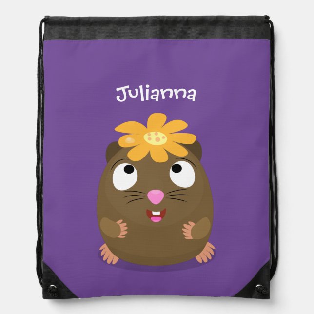Cute guinea pig happy cartoon illustration drawstring bag (Front)