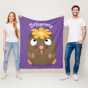 Cute guinea pig happy cartoon illustration fleece blanket