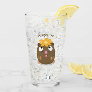 Cute guinea pig happy cartoon illustration glass
