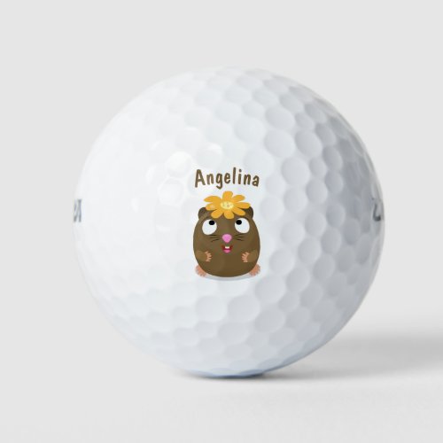 Cute guinea pig happy cartoon illustration golf balls