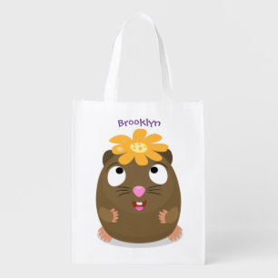 Cute guinea pig happy cartoon illustration grocery bag