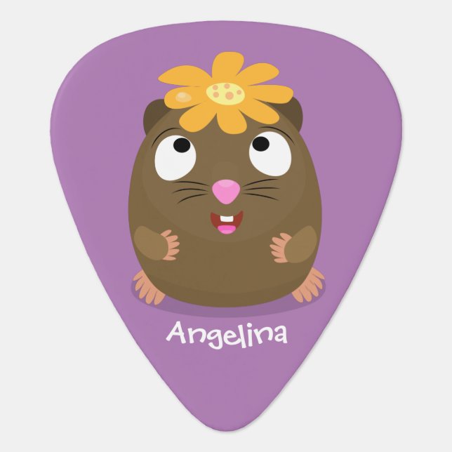 Cute guinea pig happy cartoon illustration  guitar pick (Front)