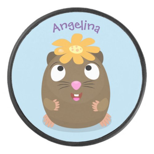 Cute guinea pig happy cartoon illustration hockey puck