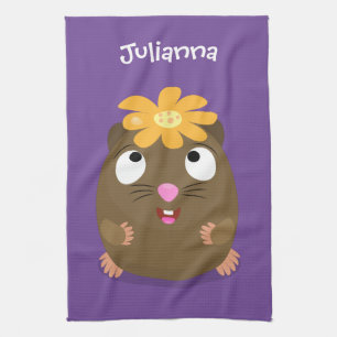 Cute guinea pig happy cartoon illustration kitchen towel