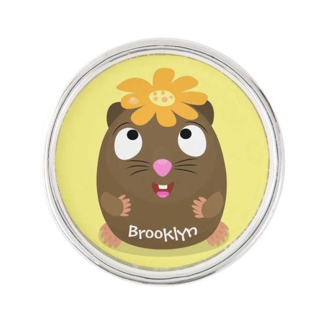 Cute guinea pig happy cartoon illustration lapel pin (Front)