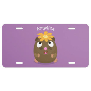 Cute guinea pig happy cartoon illustration license plate