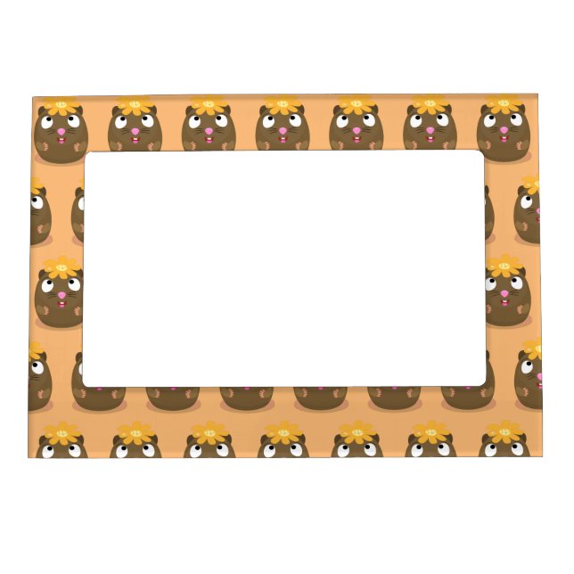 Cute guinea pig happy cartoon illustration magnetic frame (Front)