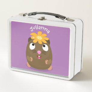 Cute guinea pig happy cartoon illustration metal lunch box