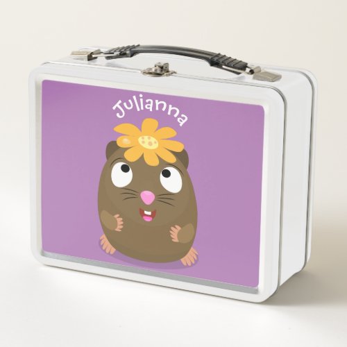 Cute guinea pig happy cartoon illustration metal lunch box