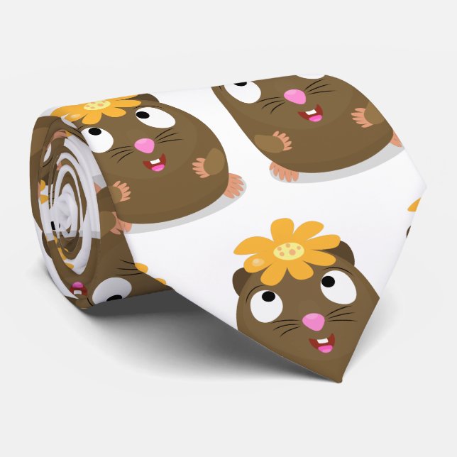 Cute guinea pig happy cartoon illustration neck tie (Rolled)