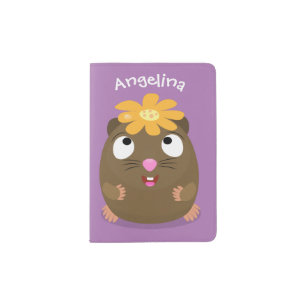 Cute guinea pig happy cartoon illustration passport holder